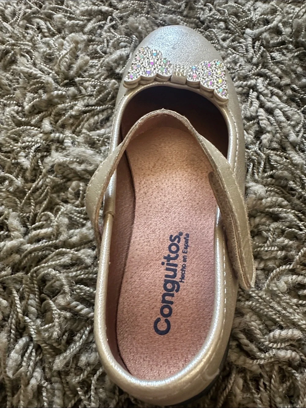 Girls' Gold Mary Janes with Rhinestone Bow